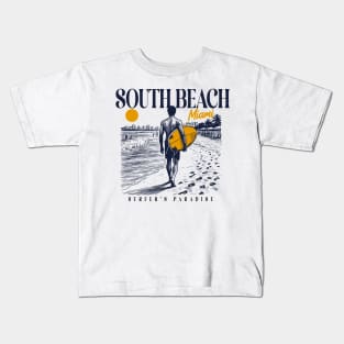 Vintage Surfing South Beach Miami, Florida // Retro Surfer Sketch // Surfer's Paradise Kids T-Shirt